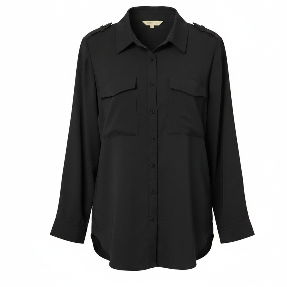 Betabrand Convertible Black Button Down Long Sleeve Collared Work Blouse Medium